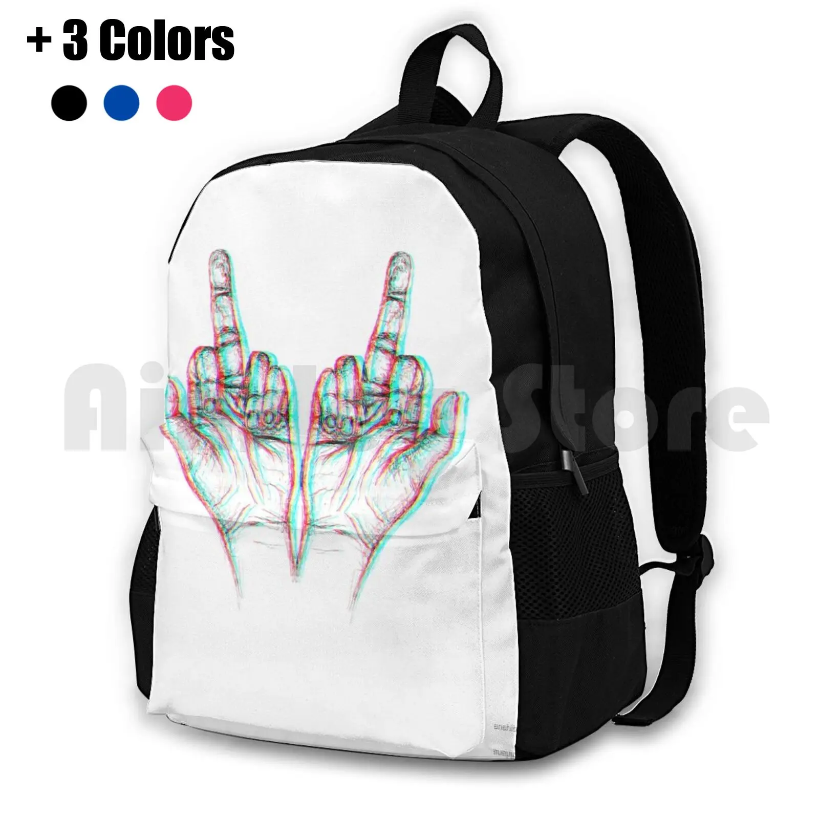 Middle Fingers Outdoor Hiking Backpack Waterproof Camping Travel Middle Finger Hand Graphic Design Rgb Fun Mirror Flip Off