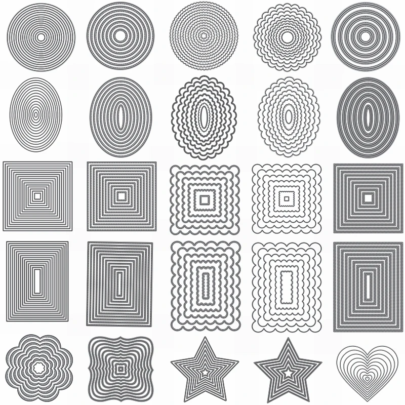 Round Heart Star Flower Square Irregular Figure Frame Layered Hollowed Metal Cutting Dies Scrapbook Craft Cards Die Cut Stenicls