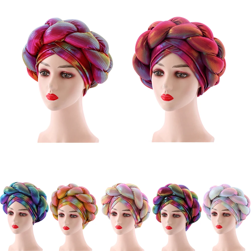 Afrykańska czapka głowy okłady Turban czapki hidżab ślub Aso Oke Headtie muzułmanin już wykonane Auto Gele nigeryjski kapelusz Headwrap na imprezę