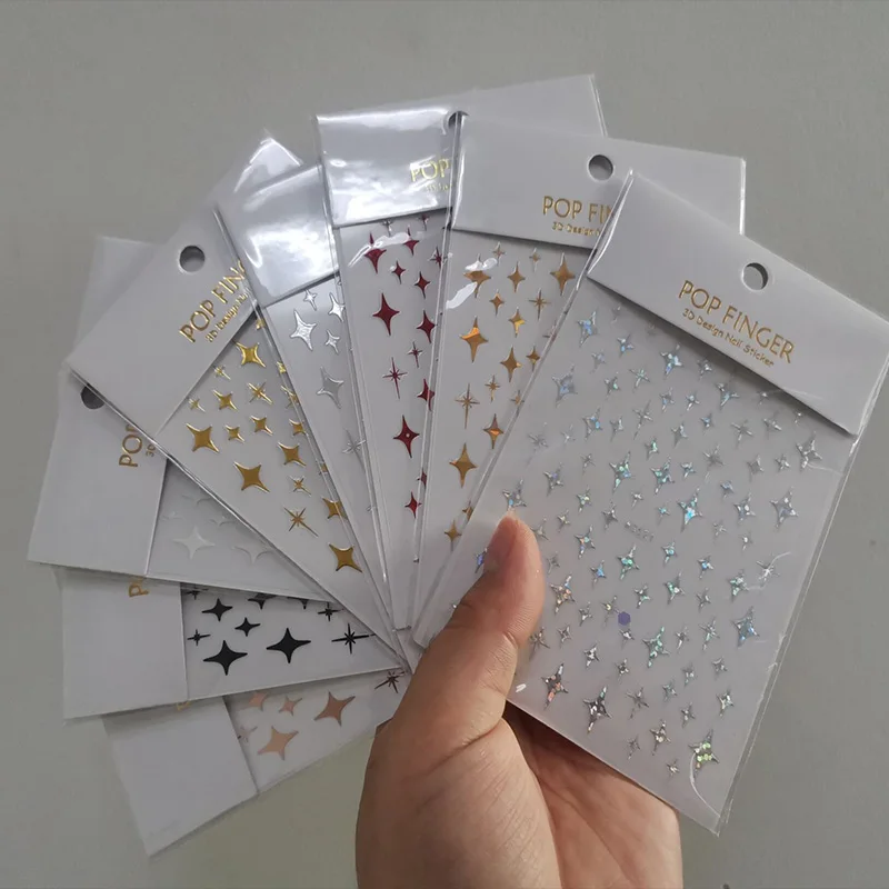 

1pcs 3D Sticker Holographic Stars Self-adhesive Decals Nail Art Decoration 8 Colors Star Nail Decals for Salon (10X9cm)