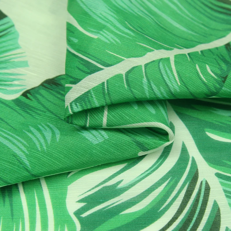 Big green banana leaves print silk and linen blended fabric 140cm width,SLN178