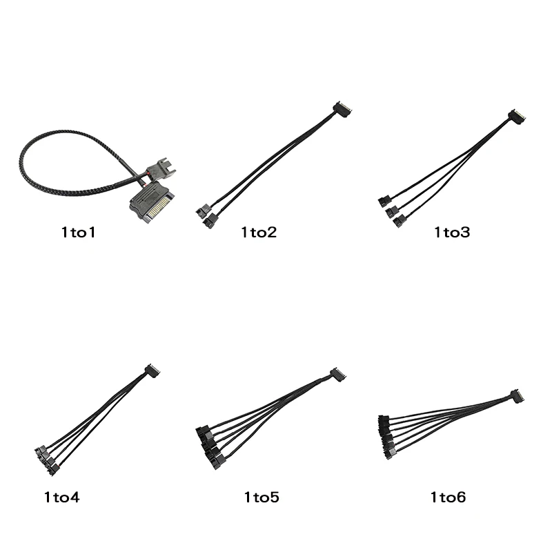 Computer 12V Sata Naar Kleine 4pin 30Cm Zwarte Behuizing Fan Verlengkabel 1to 1/2/3/4/5/6 Chassis Fan Extension Verbinding Netsnoer