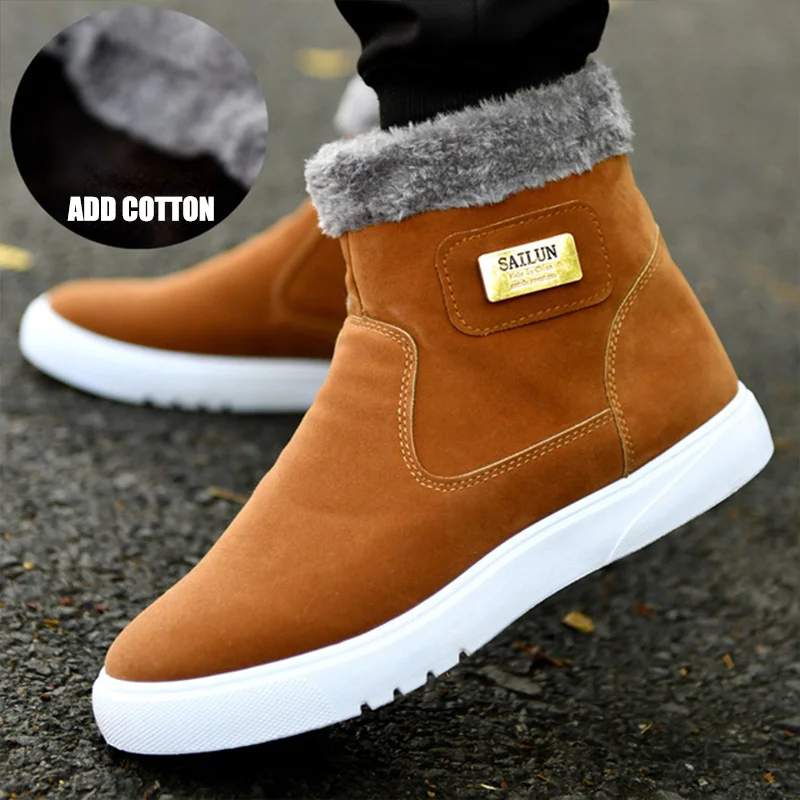 Thick Warm Men Boots Leather Shoes Men Winter Snow Boots High-top Men\'s Casual Shoes With Fur Plus Size Velvet Ankle Boots Male