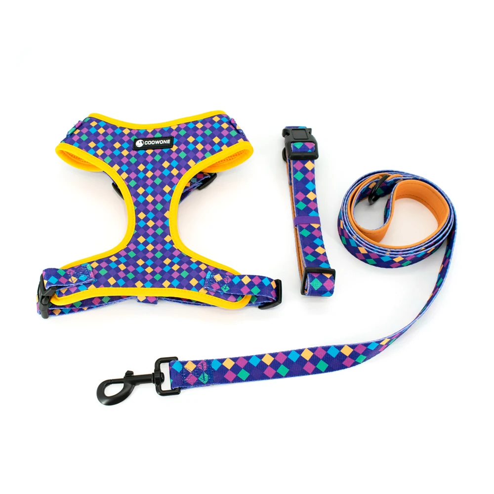 Collarlogo Adjustable Pet Dog Collar Durable Soft Creative Neon Light Design Leash Neoprene Padded Harness Poop Bag Dispenser