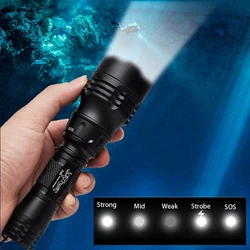 TOPCOM Powerful 10W  L2 T6 LED Diving Flashlight Professional IP68 Diving Light Torch 5-Mode Scuba Underwater Lantern