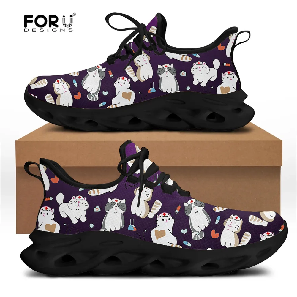 

FORUDESIGNS Flats Casual Shoes Men 2021 Kawaii Nurse Cat 3D Pattern Lace-up Comfortable Breathable Men's Sneakers Zapatos Hombre