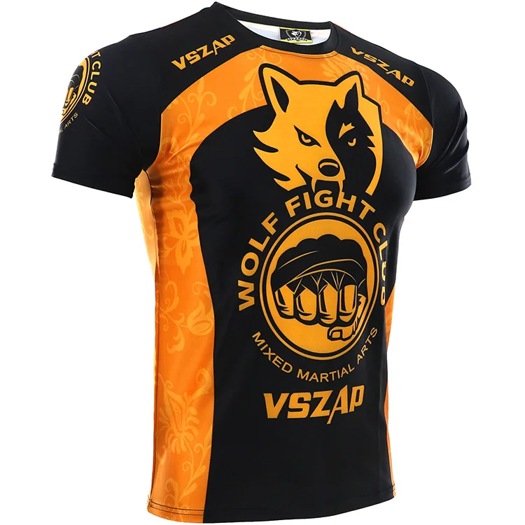 VSZAP Mma Rashguard Jiu Jitsu Fitness Kick Boxing T-shirt Muay Thai MMA męskie sportowe Sanda walki sztuki walki wiatr koszule