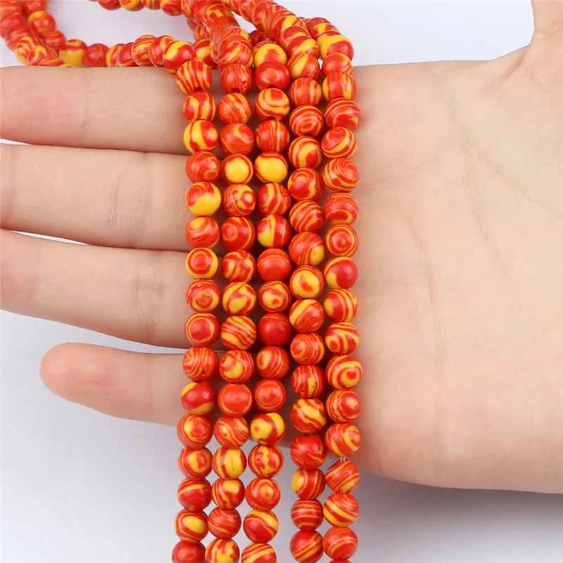 DIY Wholesale 8/6/4mm Orange Malachite Loose Beads Natural Stones For Bracelet Necklace Jewelry Making Handicraft Accessories