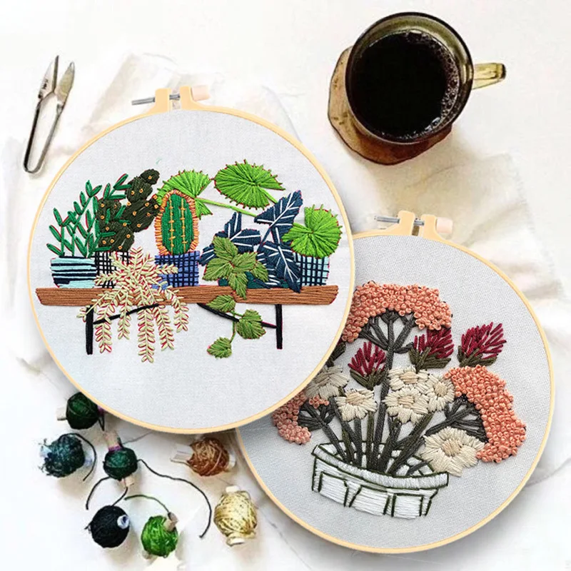 

Embroidery Kit DIY Flowers Plants Pattern Printed Needlework Tools Beginner Embroidered Round Cross Stitch Kits Sewing Craft Set