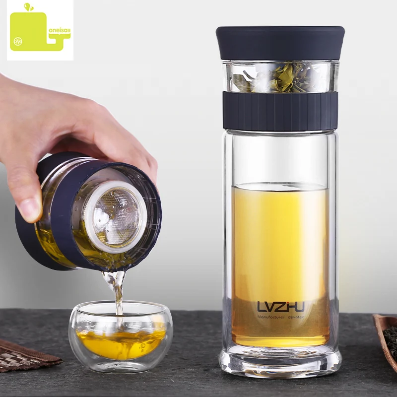 400ml Portable Double Wall Borosilica Glass Tea Infuser Bottle Of Water With Lid Filter Automobile Car Cup Creative Gift Tumbler