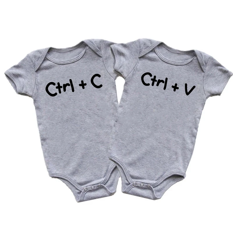 Twin Baby Onesies Funny Ctrl + C Ctrl + V wydrukowano niemowlę dziecko bawełniane body lato krótki rękaw Baby Twins pajacyki ubrania