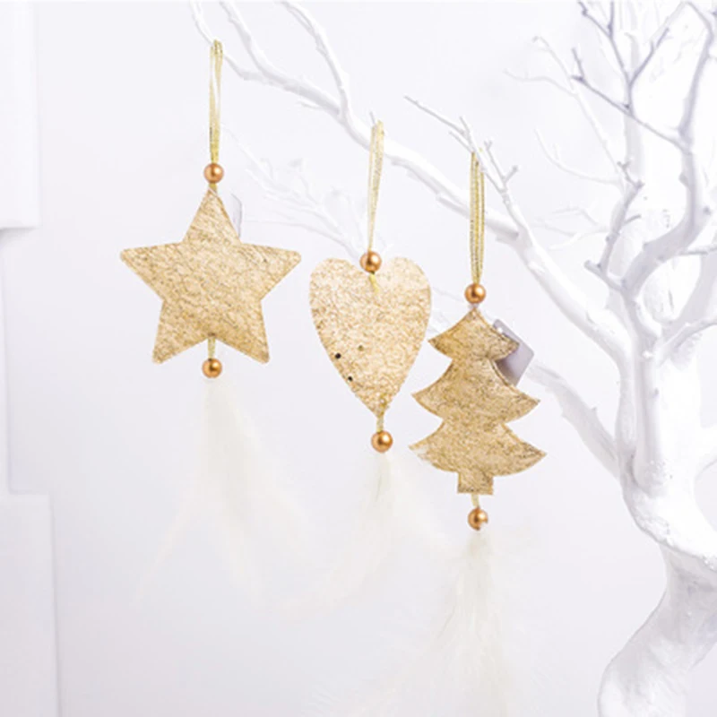 

Navidad 2020 Gold Stars Christmas Pendants DIY Angel Feather Hanging Ornament Christmas Tree Decorations for Home New Year Gift