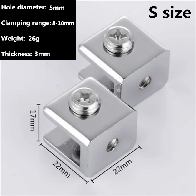 100pcs 3 years warranty Zinc Alloy Square Glass Clips Adjustable Wall Mounted Glass Shelf Clamp Bracket Glass Holder