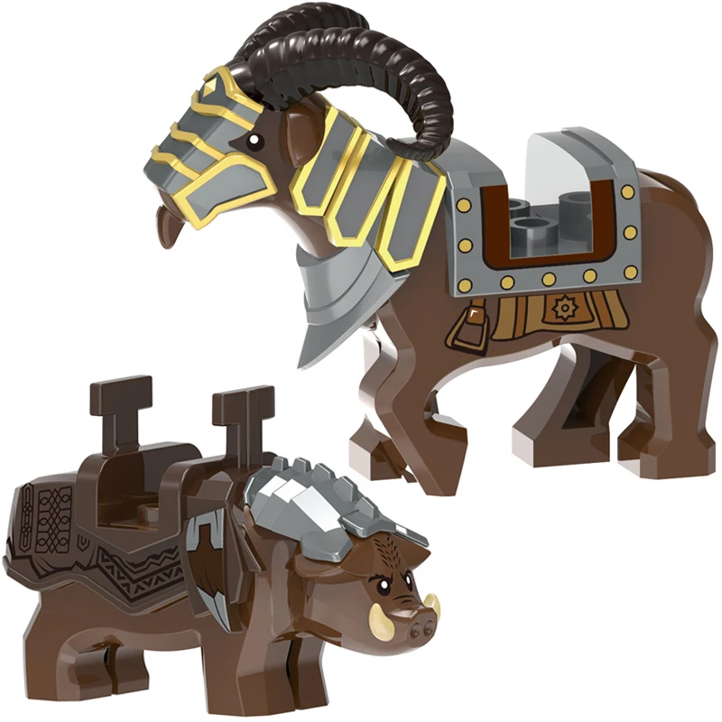 XINH 1535 1536 Dwarf Boar Horned Sheep Mount Animal Armor Accessories Weapons Medieval Knight Figures Building Blocks Kids Toys