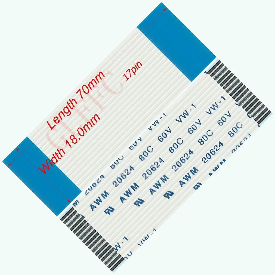 17pin 1.0Pitch 70มม.-1000มม.-ประเภทสายแบนแบบยืดหยุ่น FFC Awm 20624 ROHS สำหรับ TTL LCD DVD คอมพิวเตอร์