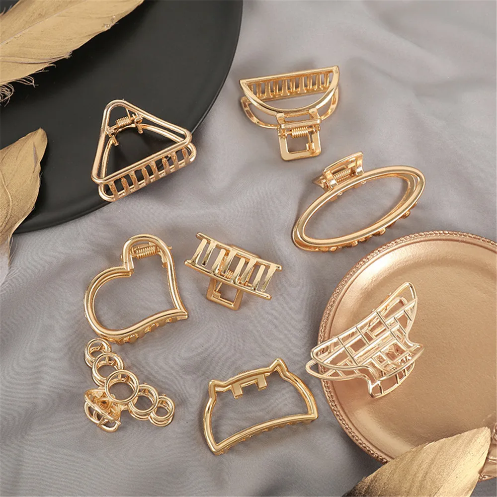 New Women Girls Cute Heart Hollow Geometric Gold Alloy Hair Claws Sweet Headband Hair Clips Hairpins Fashion Hair Accessories