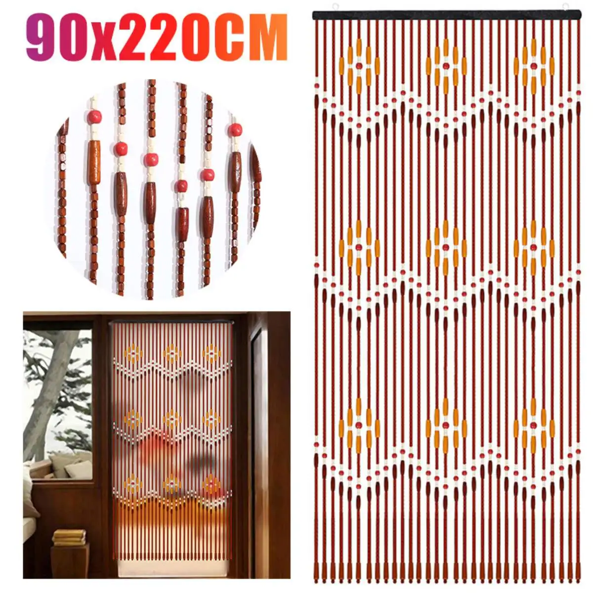 Handmade Wooden Blinds 90x220cm 31 Line Wooden Bead Curtains Fly Screen Gate Divider Sheer For Hallway Living Room Door Window