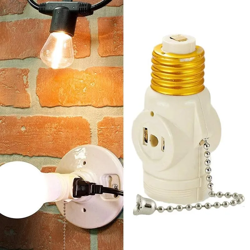 E26 Bulb Screw Socket To 2 Outlet Adapter Light Holder Splitter Pull Chain Switch New Base Lamp Outlet Adapter For Home US Plug