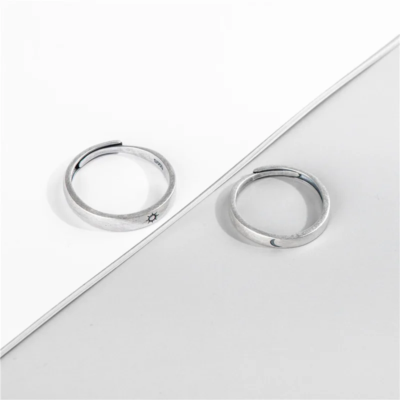 Gratis verzending 925 sterling zilver gladde ringen voor vrouwen sieraden liefhebbers ring set maan en zon open ringen voor feest verjaardagscadeau