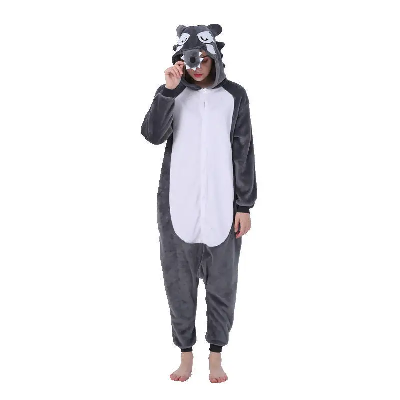 

2019 Winter Wolf Pajamas Animal Sleepwear onesie Kigurumi Women Men Unisex Adult Flannel Nightie Home clothes Sets