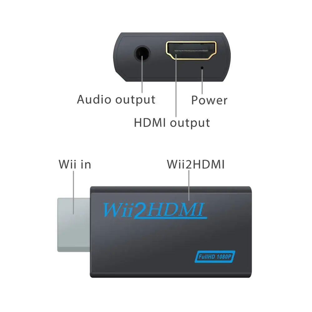 LiNKFOR-Adaptador convertidor compatible con HDMI para Wii a HDMI, dispositivo con escalas de Audio de 3,5mm, señal de Wii a HDTV de 720p y 1080p para Nintendo Wii