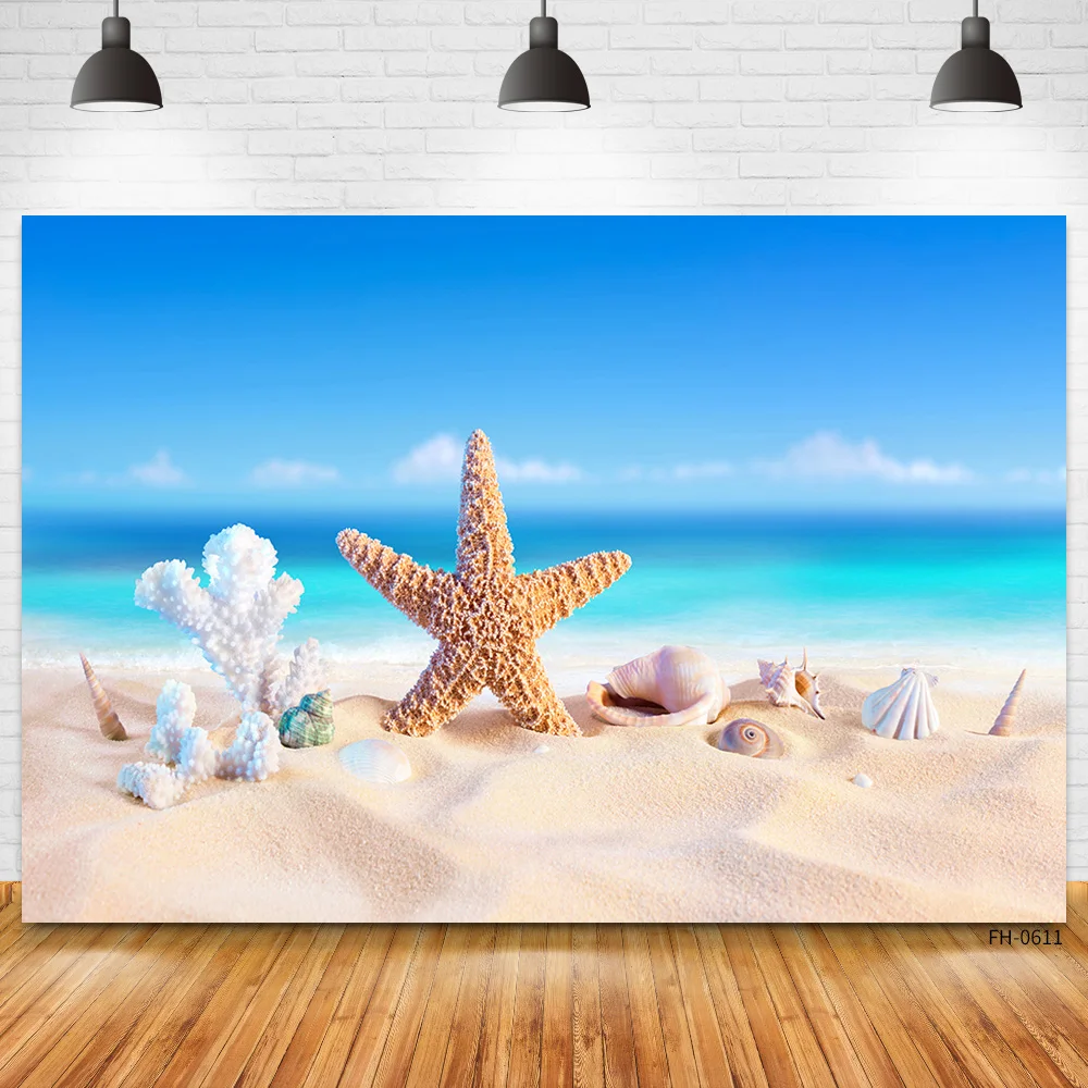 

Tropical Sea Beach Starfish Shell Summer Holiday Seaside Photocall Backgrounds Photo Studio Backdrop For Baby Party Photography