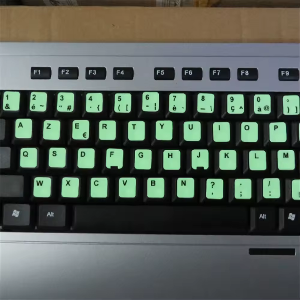 זוהר דבק מט מקלדת Keycap מדבקות עבור צרפתית ספרדית ערבית אנגלית קוריאני עברית איטלקית גרמנית יפני רוסית