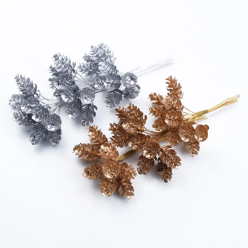 Gold Silver Christmas Pine Cone Artificial Plants Diy Gifts Candy Box Wedding Decorative Flowers Home Room GiftDecor Accessories
