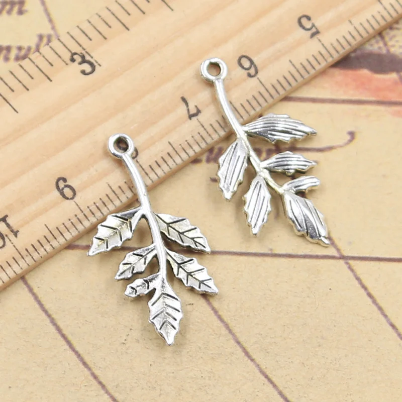 20pcs Charms Branch Leaf 30x16mm Tibetan Bronze Silver Color Pendants Antique Jewelry Making DIY Handmade Craft