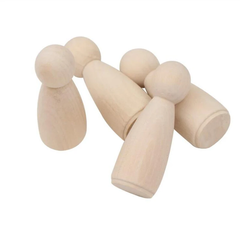 10 Pieces 65mm Solid Hard Wood People DIY Unfinished Wooden Peg Dolls Wooden Tiny Doll Bodies Figures Children Doodle Crafts