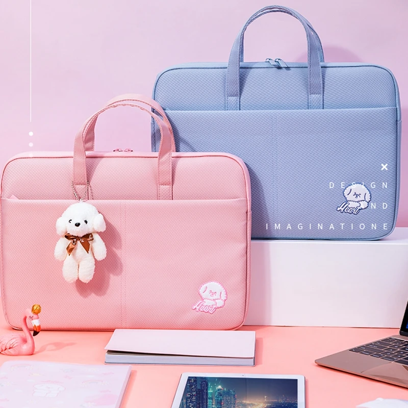 Deli 63756 14” Laptop bag Pad bag Briefbag briefcase Blue Pink color Fashion handbag Computer bag little bear include