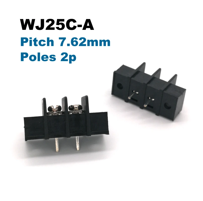 5Pcs Barrier PCB Terminal Block Pitch 7.62mm Morsettiera Straight 2/3/4/5/6/8P 25C-A Wire Cable Connector Screw Holes 14AWG 15A