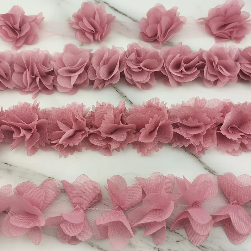 Pink Meat Chiffon Lace Fabric Ribbon Decoration Flower Gift Ribbon Handicraft Non-woven Fabric Bottom Laces 50mm Width