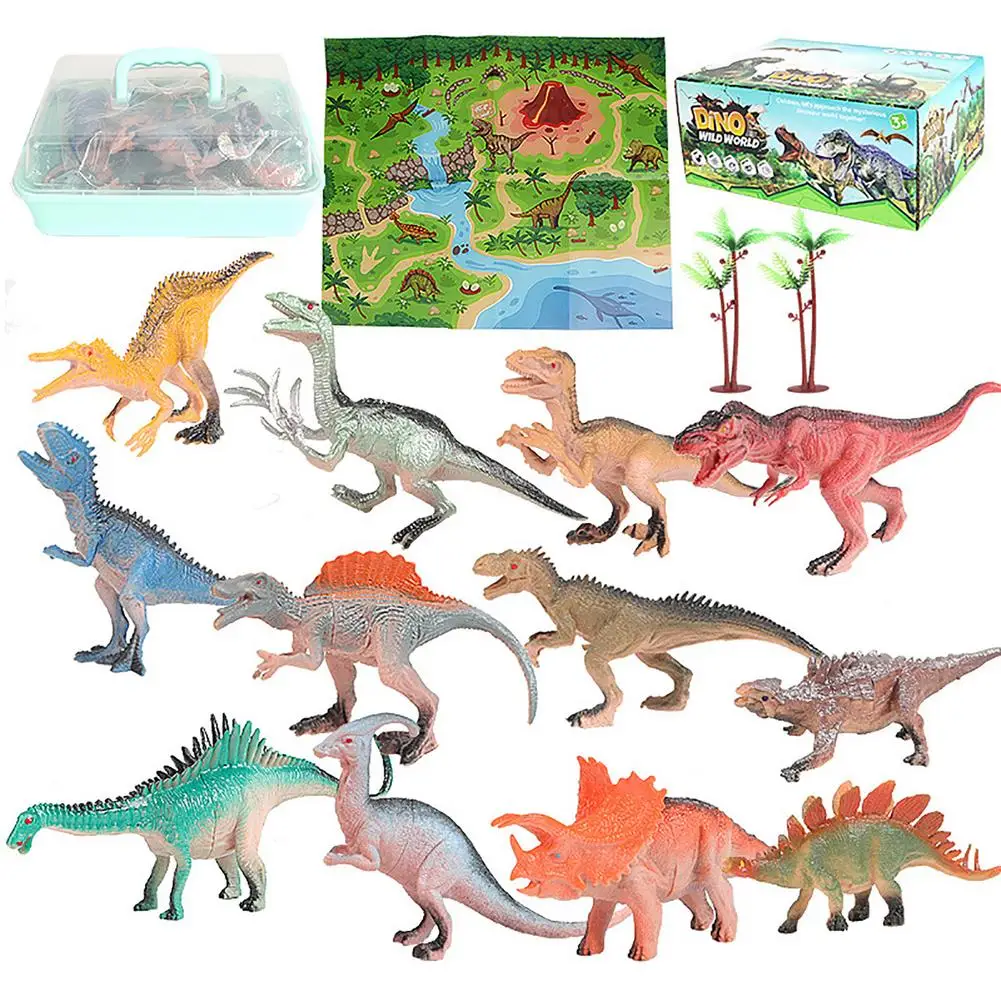 

Dinosaur Toys For Boys Dinosaur Playset With 12 Dinasours And Durable Playmat Dino World Playset Including T-Rex Velociraptor