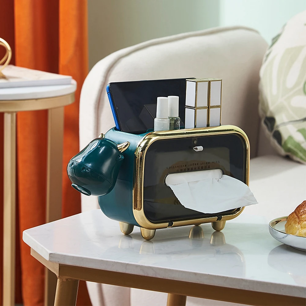 

Cute Cartoon Cow Tissue Box Multifunction Tissue Holder Living Room Decoration Bedroom Kitchen Desktop Paper Box
