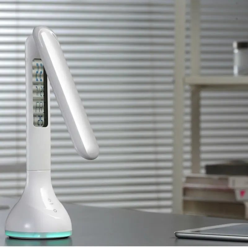 Foldable Dimmable Led Desk Lamp Table Light with Calendar Temperature Alarm Clock Atmosphere Colors Changing Book Lighting