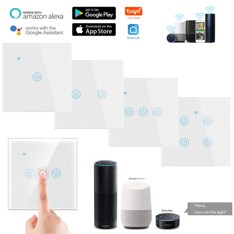 Tuya WiFi Licht Schalter arbeit mit oder Keine Neutralen Draht 1/2/3/4 gang EU/UK Smart Wand Schalter Funktioniert Mit alexa Google Hause Smart Leben