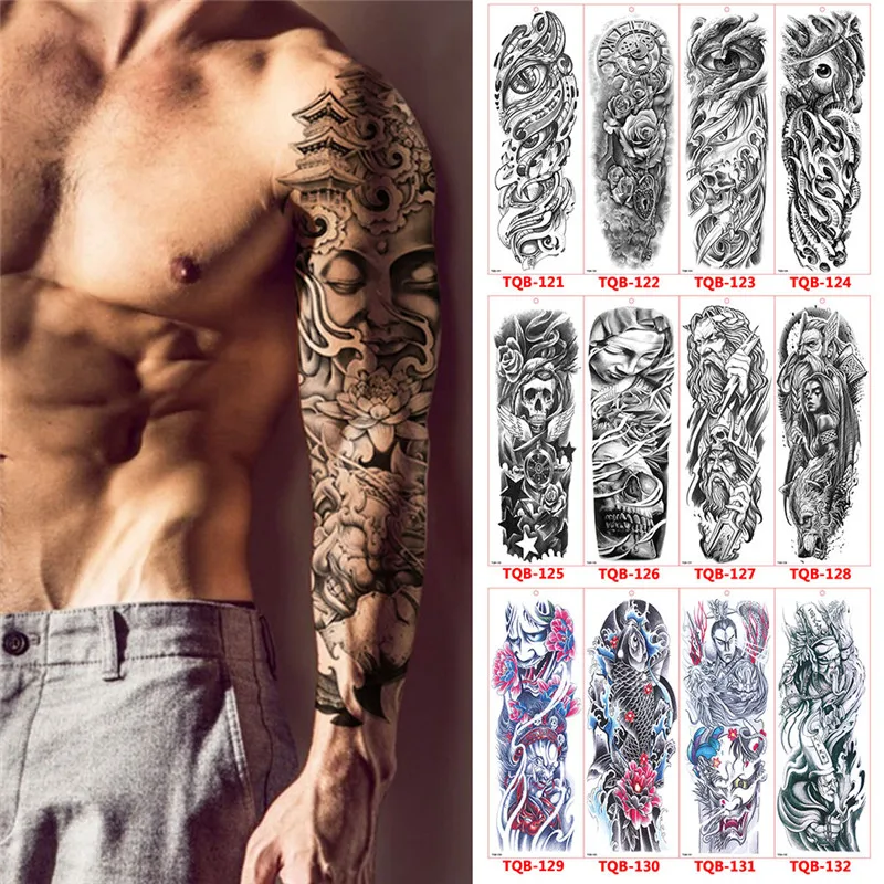 Waterproof Large Arm Sleeve Tattoo Lion Crown King Rose Temporary Tatoo Sticker Wild Wolf Tiger Men Full Skull Totem Tatto