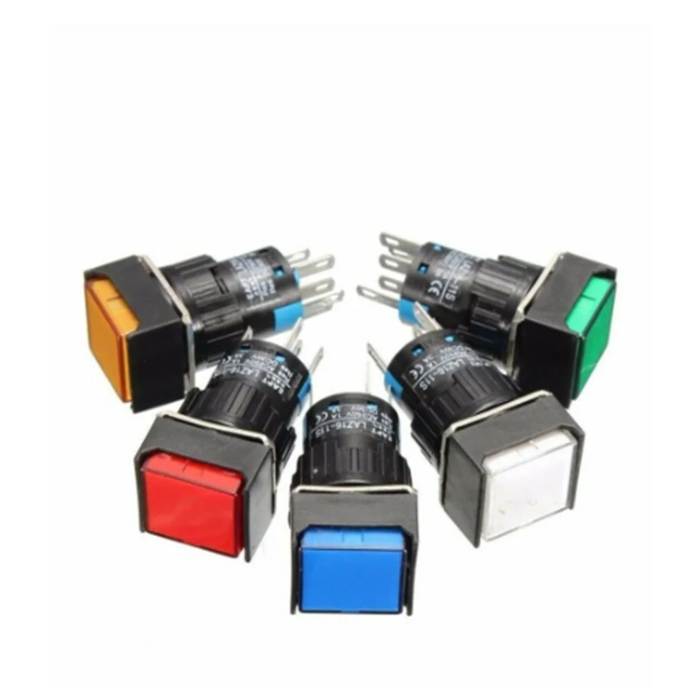 1PC 16mm Push Button momentarySelf-Lock Latching Switch Square LED LightDC6V DC12V DC24V AC220V