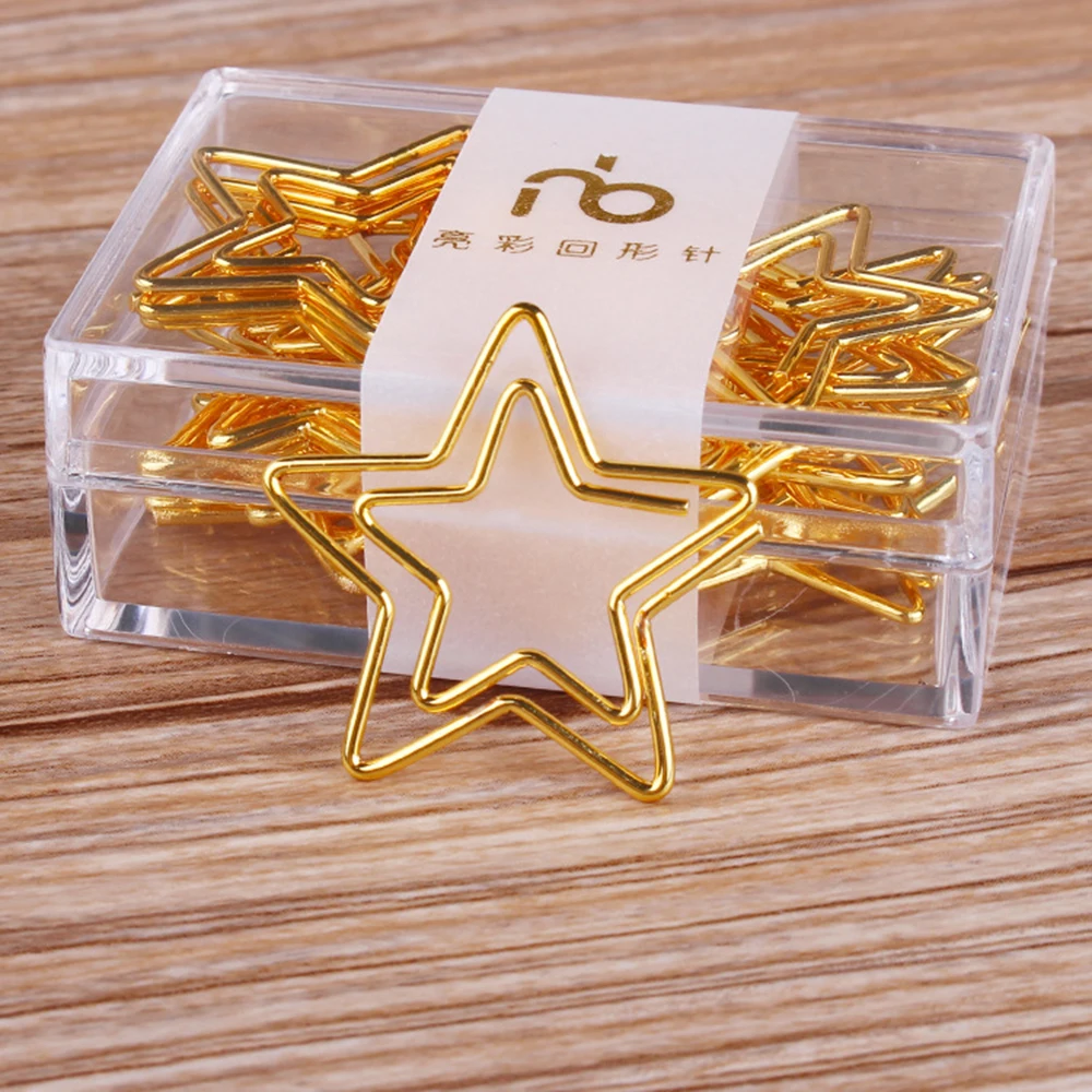 12 Pcs/box  Gold  Five Pointed Star Paper Clips Metal Bookmark Binder Clip Student Office Stationery Supply