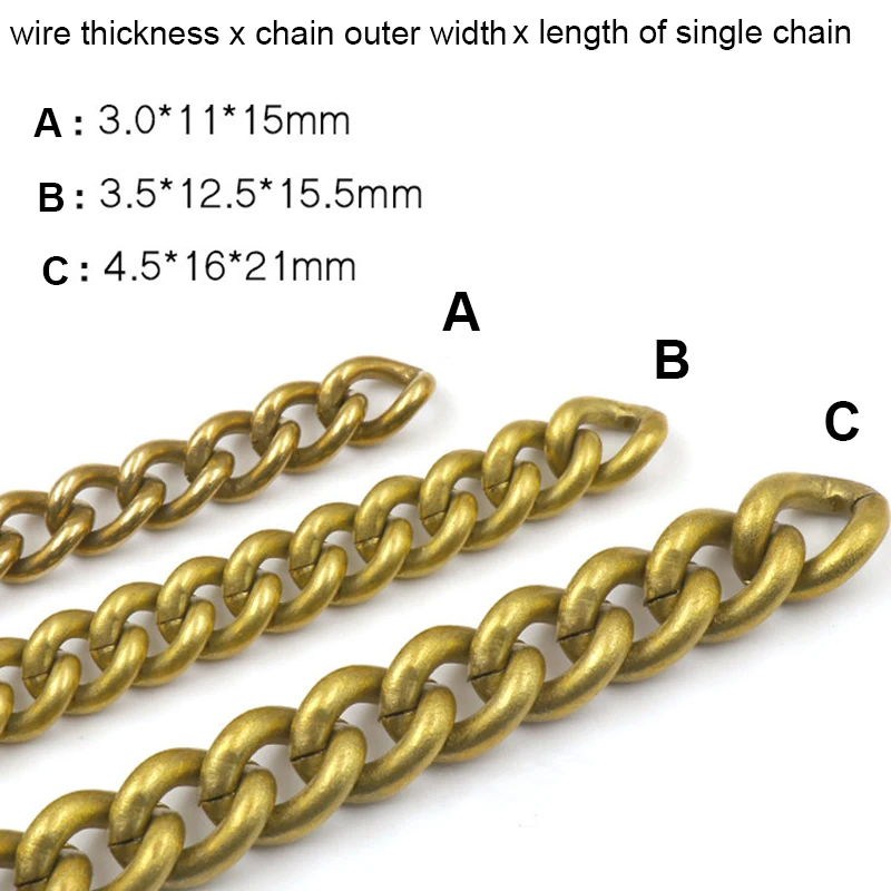 1 meter Solid Brass Open Curb Link Chain Necklace Wheat Chain 6/8/10mm None-polished Bags Straps Parts DIY Accessories