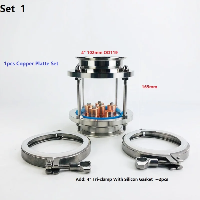 

4" Distillation Lens Column With 1pcs Copper Platte Set,Tri-Clamp Sight Glass Union Stainless Steel 304