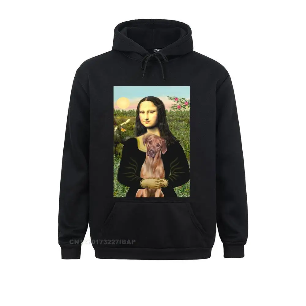 Men's Rhodesian Ridgeback Mona Lisa Hooded Pullover Dogs Pets Cotton Tops Novelty Christmas Streetwear Hoodies