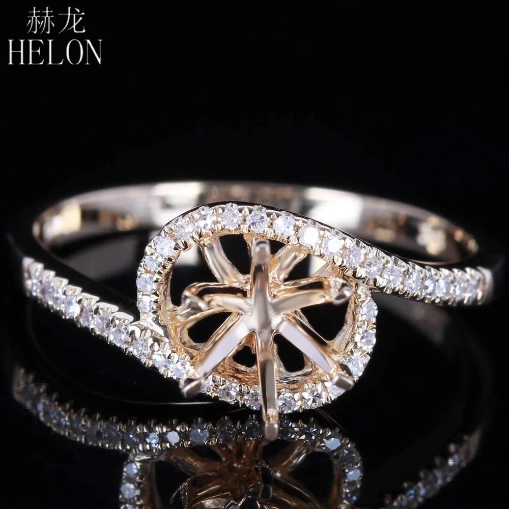 

HELON 6mm Round Solid 14K Yellow Gold AU585 Real Natural Diamonds Engagement Wedding Semi Mount Ring Setting Fine Jewelry Gift