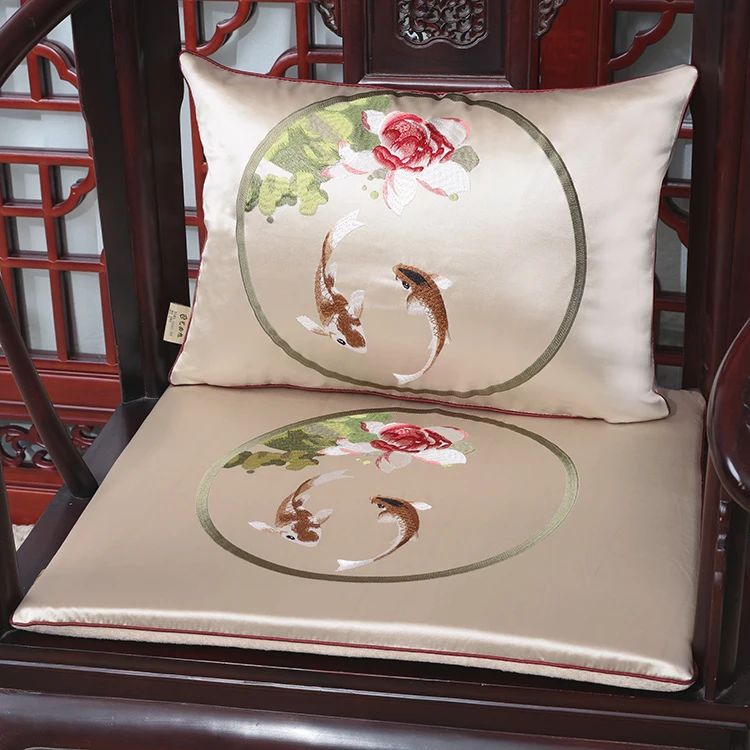 

Custom Fine Embroidery Fish Flower Birds Seat Cushions Dining Chair Armchair Pads Home Decor Chinese Silk Non-slip Sitting Mats