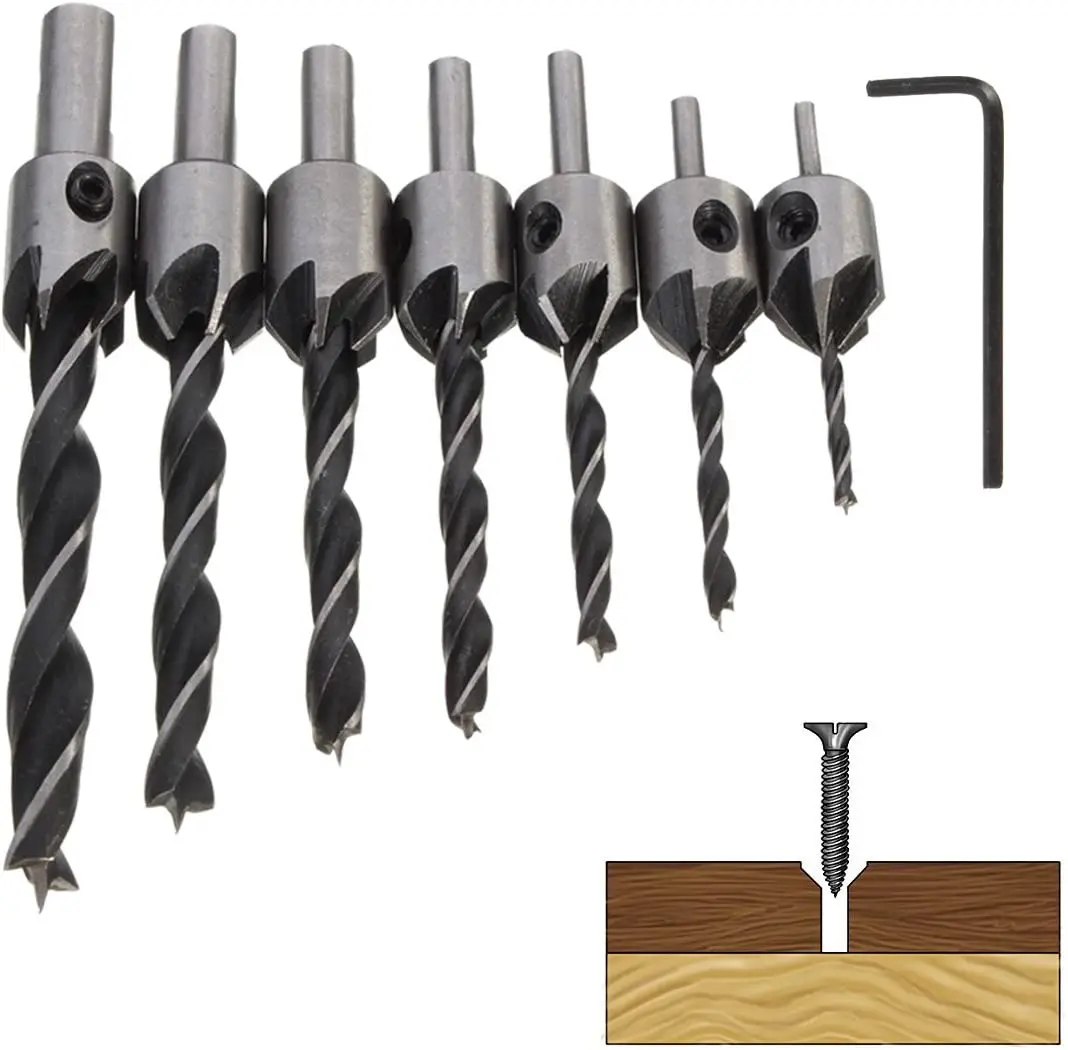 4Pcs/7Pcs Flute Countersink Drills BitS countersunk head drilling Bit Set 3 Tips Woodworking drill 3,4,5,6,7,8,10mm