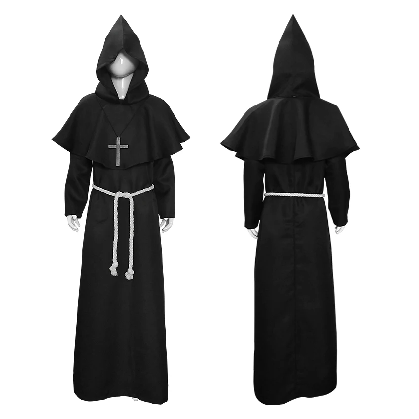 Medieval Monk Priest Plague Doctor Costumes Kids Christianity Cosplay Mask Latex Halloween Costumes for Kids Christian Cross