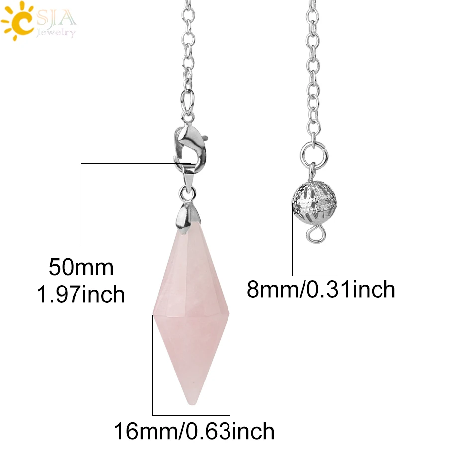 CSJA Natural Stones Pendulum for Dowsing Faceted Polygon Healing Pointed Crystal Pyramid Pendants Amulet Divination Pendule G418