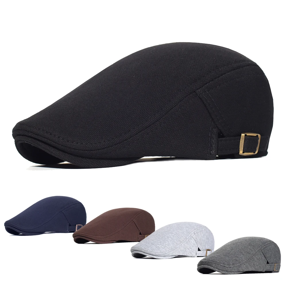 

Cotton Newsboy Caps Men Woman Casual Beret Adjustable Flat Ivy Cap Soft Solid Color Driving Cabbie Hat Unisex Black Gray Hats