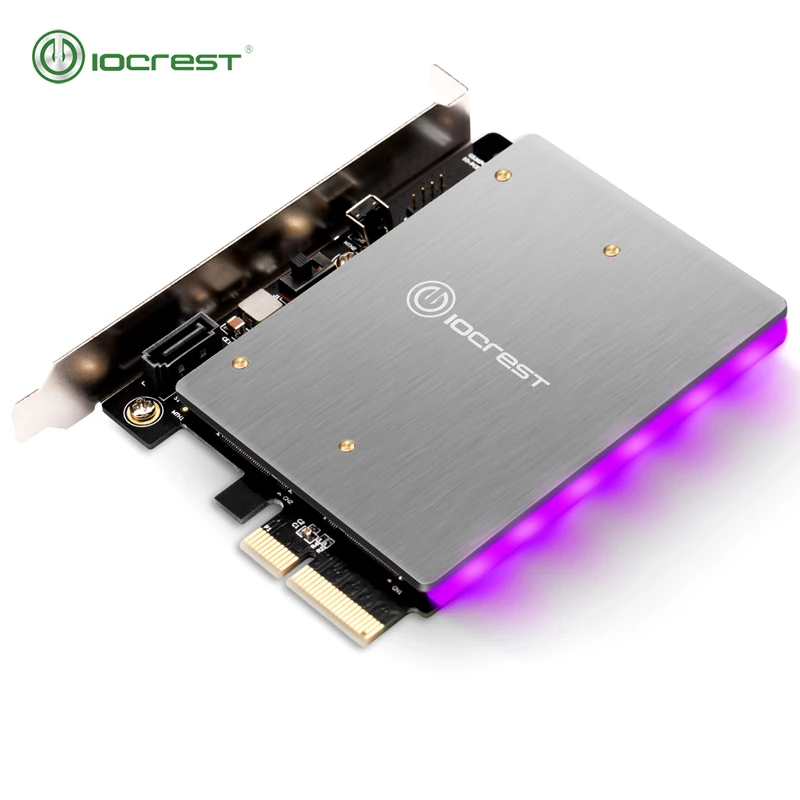 

5V 12V RGB LED PCIe X4 To M.2 NVMe M KEY With SATA B KEY SSD Adapter PCI Express Card B M Key Port RGB Light Black IOCREST